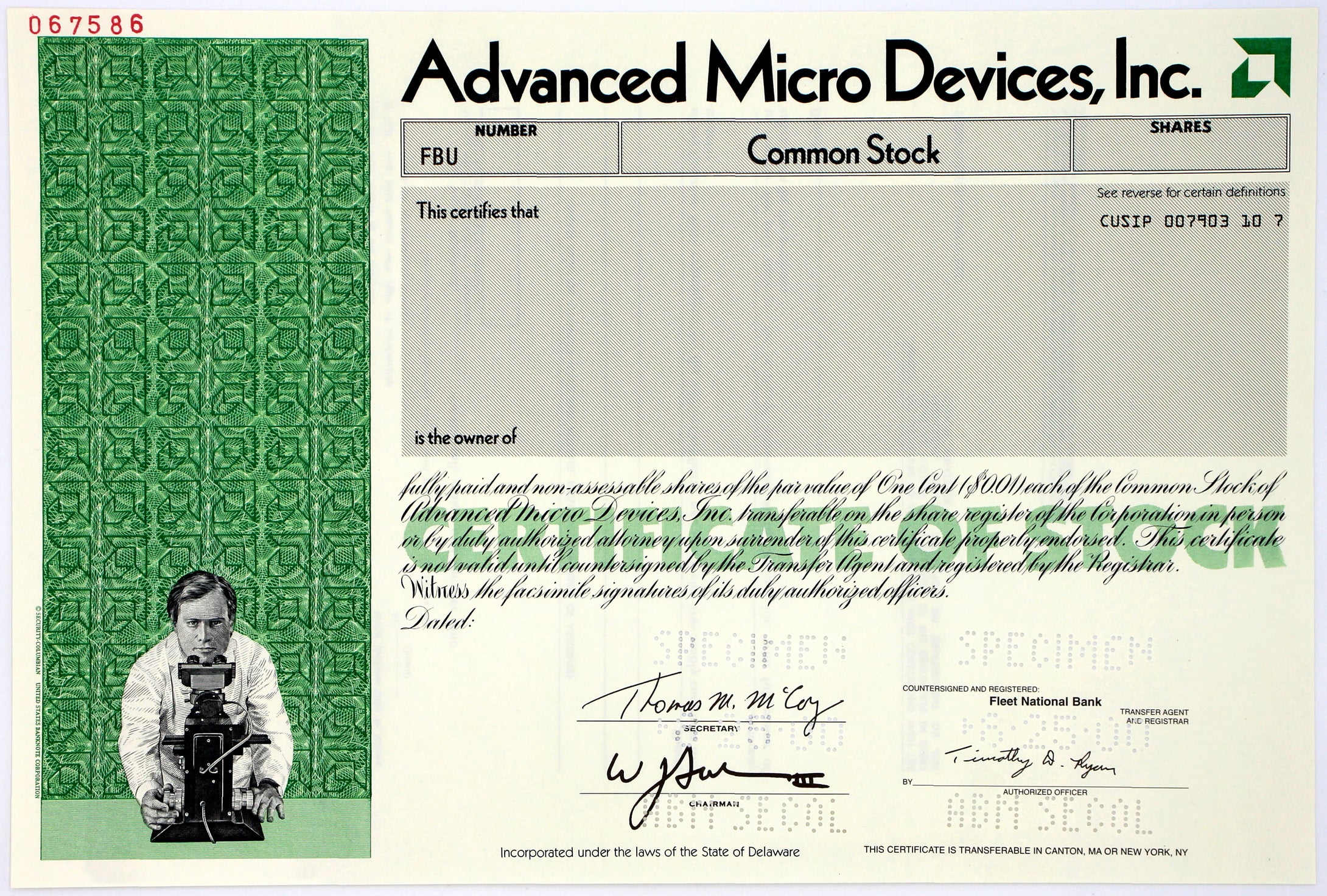 AMD Advanced Micro Devices, Inc. Specimen Stock Certificate - 2000