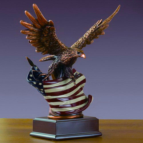 Eagle with American Flag Statue - 2 Sizes - 10