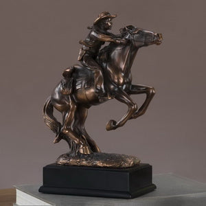 Western Cowboy Riding a Rearing Horse Statue - 2 Sizes - 6.5" & 11.5" - Wall Street Treasures