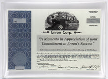 Load image into Gallery viewer, Enron Lucite Miniature Stock Certificate Award - 1998