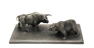 Vintage Pewter Bull and Bear Statue - Wall Street Treasures