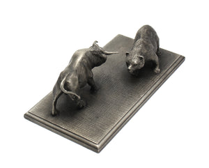 Vintage Pewter Bull and Bear Statue - Wall Street Treasures