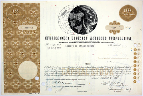 IBM International Business Machines Corporation Stock Certificate - 1970s - Wall Street Treasures