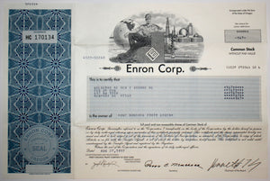 Enron Corp. Common Stock Certificate with Ken Lay's printed signature - Wall Street Treasures