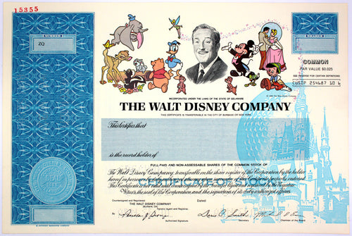 Walt Disney Company Specimen Stock Certificate - 1986 - Wall Street Treasures