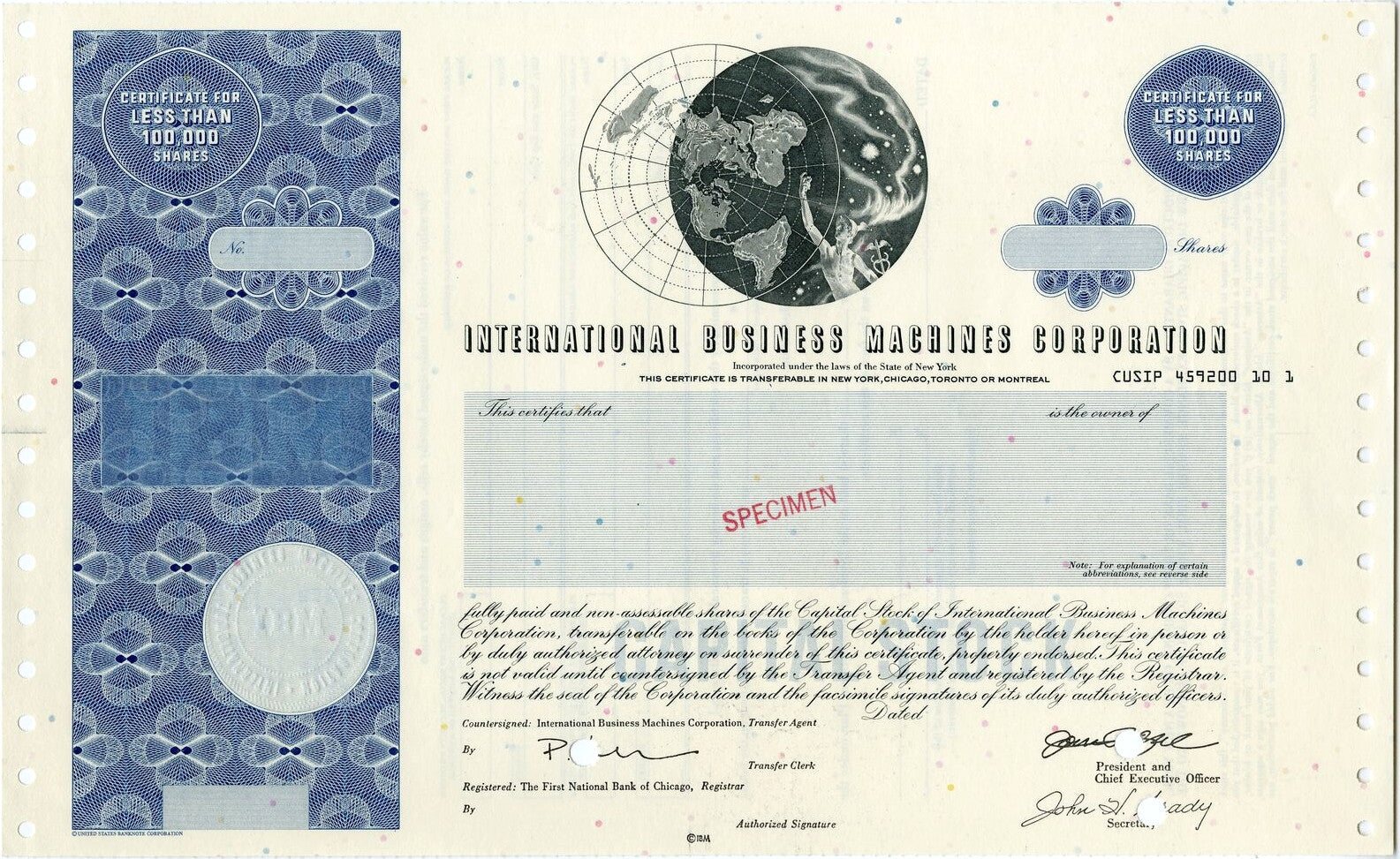IBM International Business Machines Corporation Specimen Stock Certificate - 1960s
