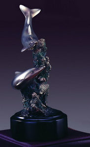 7" Silver Two Swimming Dolphins Statue - Wall Street Treasures