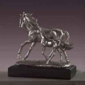 9.5" Silver Mare with Foal Horse Statue - Wall Street Treasures