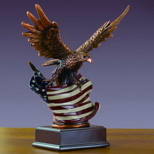 Eagle with American Flag Statue - 2 Sizes - 10" & 15.5" - Wall Street Treasures