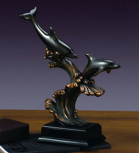 15" Two Swimming Dolphins Statue - Wall Street Treasures