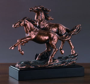 9.5" Two Running Horses Statue - Wall Street Treasures