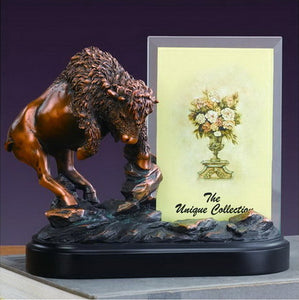 8" Buffalo Statue with Picture Frame - Wall Street Treasures