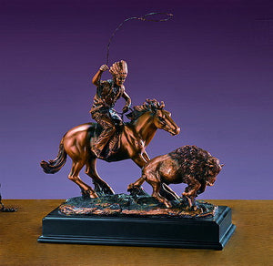 11" Native American Rider Roping Buffalo Statue - Wall Street Treasures