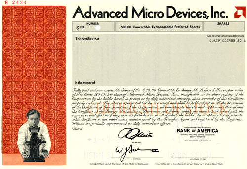 Advanced Micro Devices, Inc. Specimen Stock Certificate - 1988 - Wall Street Treasures