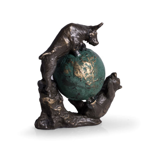 Wall Street Bull and Bear Globe Statue - Bronzed Sculpture - Wall Street Treasures