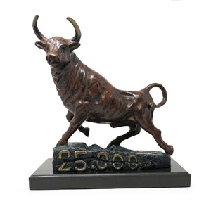 Wall Street Bull Statue - Bronze Finished Sculpture - Limited Edition- Dow Cracks 25,000 - Wall Street Treasures