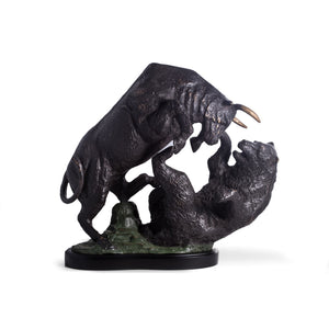 Wall Street Bull and Bear "Big Fight" Statue - Large Bronzed Sculpture - Wall Street Treasures