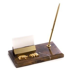 Wall Street Marble Business Card Holder with Pen - Wall Street Treasures
