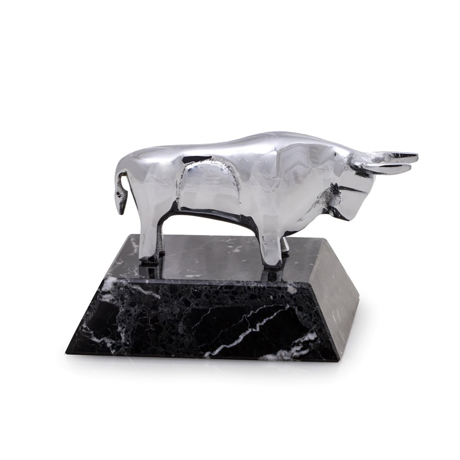 Wall Street Bull Paperweight - Chrome Plated Brass - Wall Street Treasures