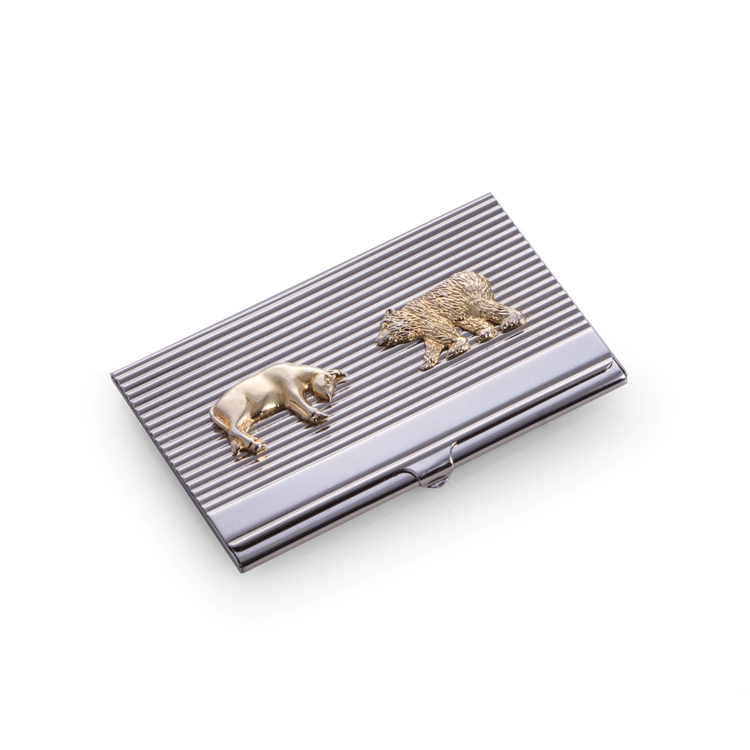 Wall Street Bull and Bear Business Card Holder - Silver Plated - Wall Street Treasures