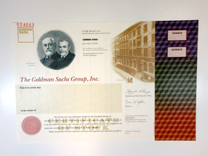 Goldman Sachs Group, Inc. IPO Specimen Stock Certificate - 1999 - Wall Street Treasures