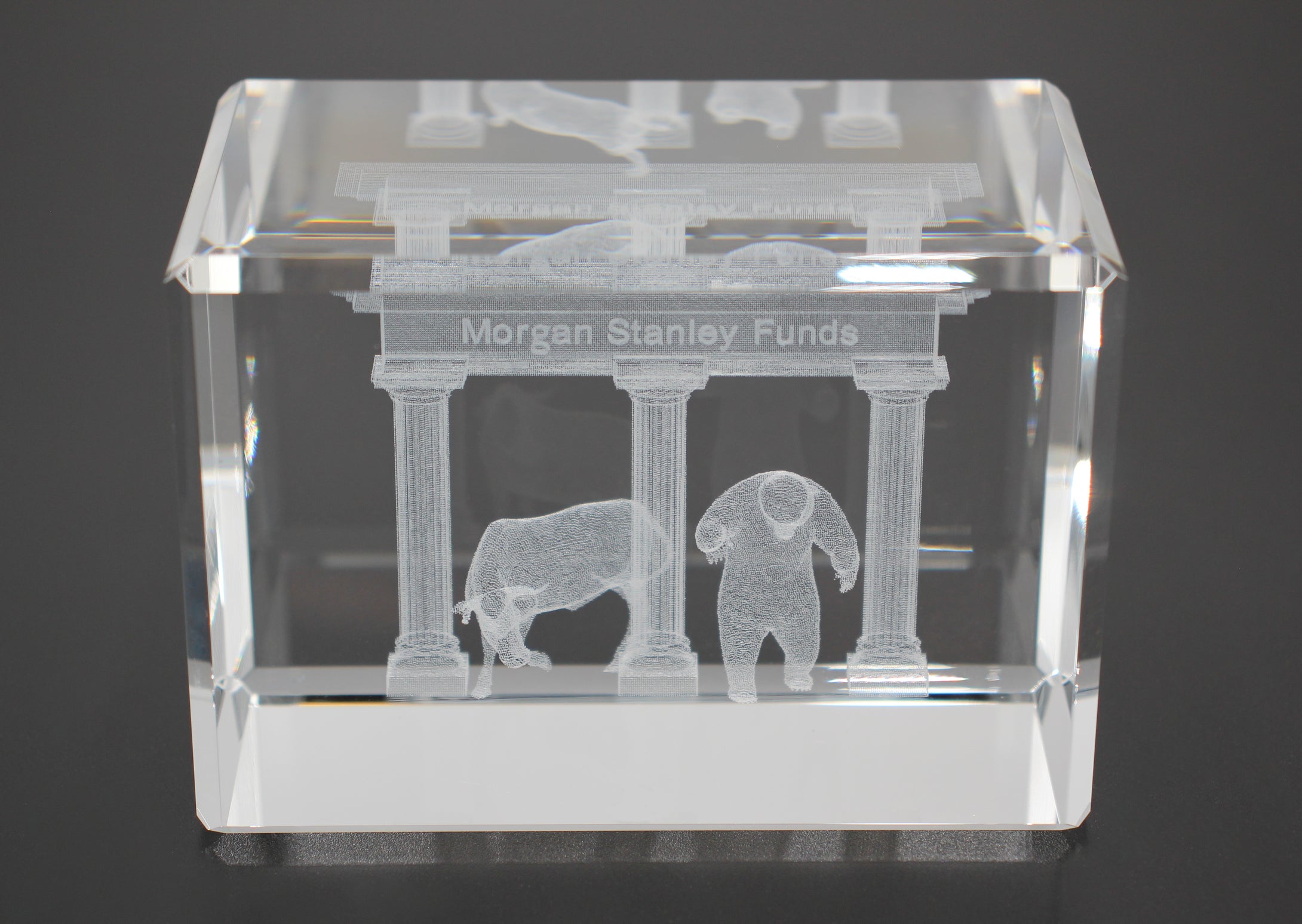 Morgan Stanley Crystal Bull and Bear Paperweight - Wall Street Treasures