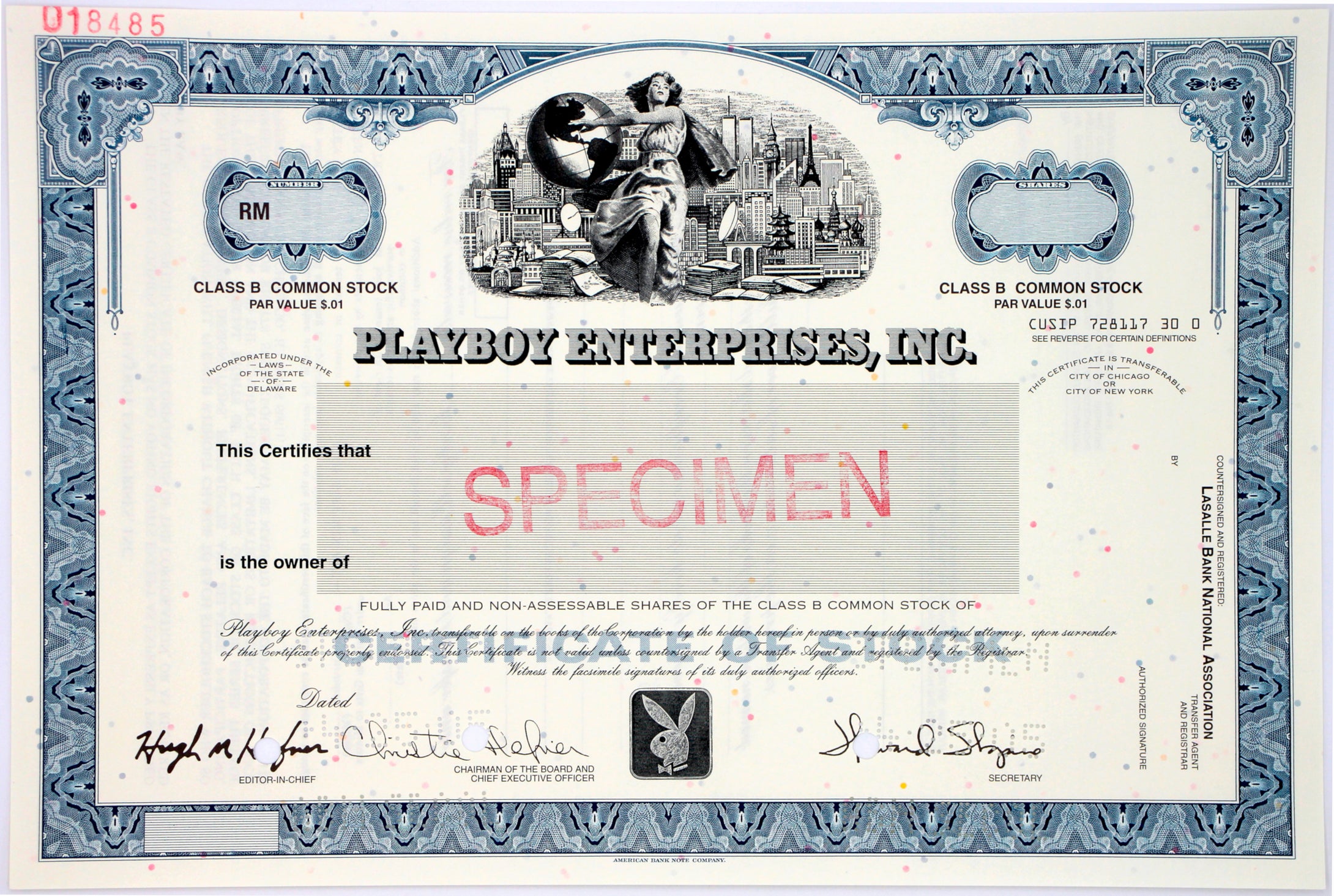 Playboy Enterprises, Inc. Specimen Stock Certificate - 2005 - Wall Street Treasures