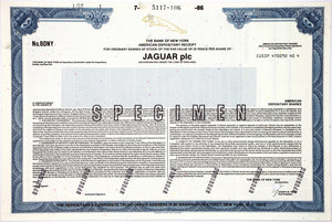 Jaguar Specimen Stock Certificate - 1986 - Wall Street Treasures