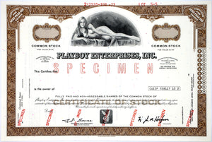 Playboy Enterprises, Inc. Specimen Stock Certificate - 1972 - Wall Street Treasures