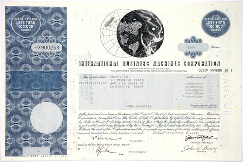 IBM International Business Machines Corporation Stock Certificate - 1980s - Wall Street Treasures