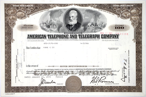AT&T American Telephone and Telegraph Company Stock Certificate - 1970s - Wall Street Treasures