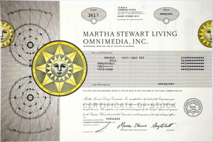 Martha Stewart Living Omnimedia, Inc. Stock Certificate - 2003 - Wall Street Treasures