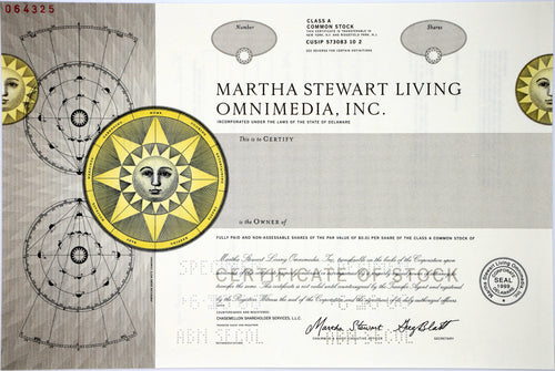 Martha Stewart Living Omnimedia, Inc. Specimen Stock Certificate - 2000 - Wall Street Treasures