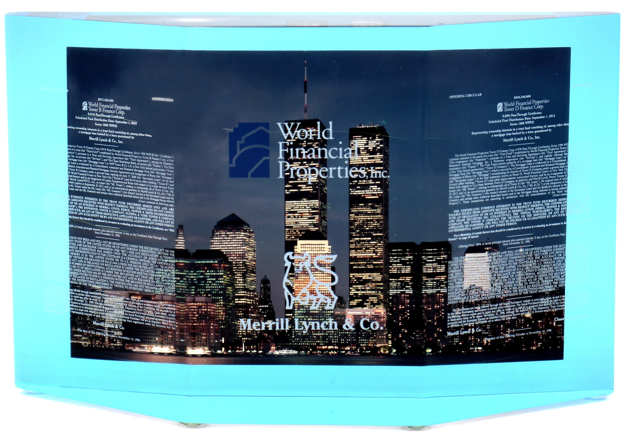 Merrill Lynch & Co. - World Financial Properties, Inc - 1996 - Lucite - World Trade Center - Wall Street Treasures