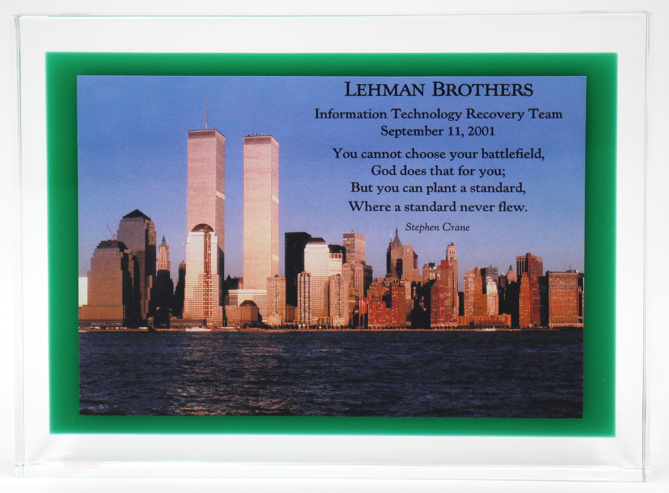 Lehman Brothers - Information Technology Recovery Team - Lucite - September 11, 2001 - World Trade Center - Wall Street Treasures