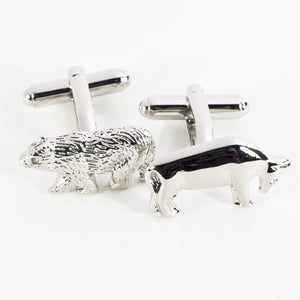 Wall Street Bull and Bear Cufflinks - Rhodium Plated - Wall Street Treasures