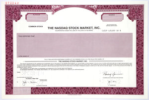 Nasdaq Stock Market, Inc. Specimen Stock Certificate - 2002 - Wall Street Treasures