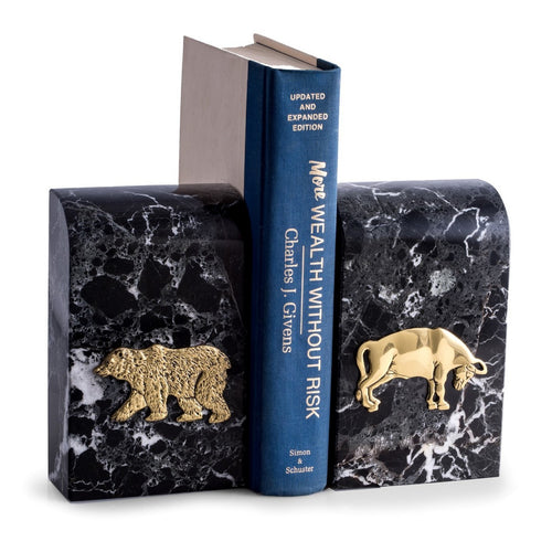 Bull and Bear Bookends - Black Marble - Wall Street Treasures