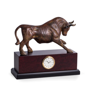 Wall Street Bull with Brass Clock - Wall Street Treasures