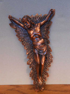 9" Jesus & Cross Statue - Bronze Finished Sculpture - Wall Street Treasures